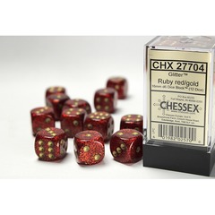 Glitter Ruby and Gold 12ct 16mm D6 Dice Block - CHX27704