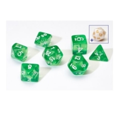 7CT TRANSPARENT POLY DICE SET - GREEN W/WHITE RESIN SIRIUS DICE SDZ000106