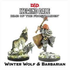 D&D Dungeons and Dragons - Icewind Dale Rime of the Frostmaiden: Winter Wolf and Barbarian