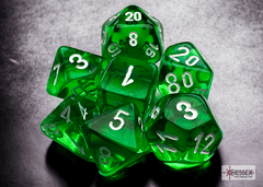 CHX20375 Translucent Green/white Mini-Polyhedral 7-Dice Set