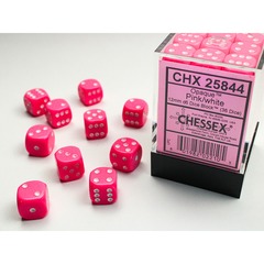 D6 -- 12MM OPAQUE DICE, WHITE/PINK, 36CT CHX25844