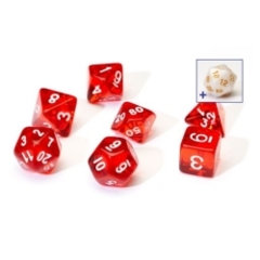 7CT TRANSPARENT POLY DICE SET - RED W/WHITE RESIN SIRIUS DICE SDZ000104