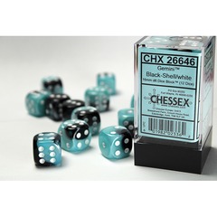 Chessex 12ct d6 16mm - Gemini: Black-Shell/White CHX26646