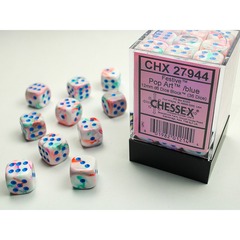 D6 -- 12MM FESTIVE DICE, POP-ART/BLUE, 36CT CHX27944