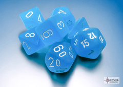 Frosted Caribbean Blue/white Mini-Polyhedral 7-Dice Set CHX20416