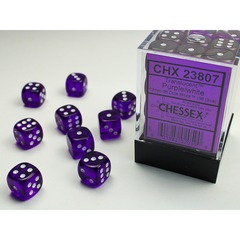 D6 -- 12MM TRANSLUCENT DICE, PURPLE/WHITE; 36CT CHX23807