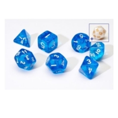 7CT TRANSPARENT POLY DICE SET - BLUE W/WHITE RESIN SIRIUS DICE SDZ000107