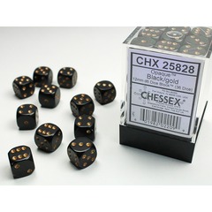 D6 12mm Opaque: Black/Gold CHX25828
