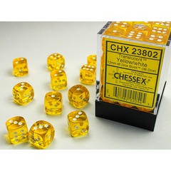 D6 -- 12MM TRANSLUCENT DICE, YELLOW/WHITE; 36CT CHX23802