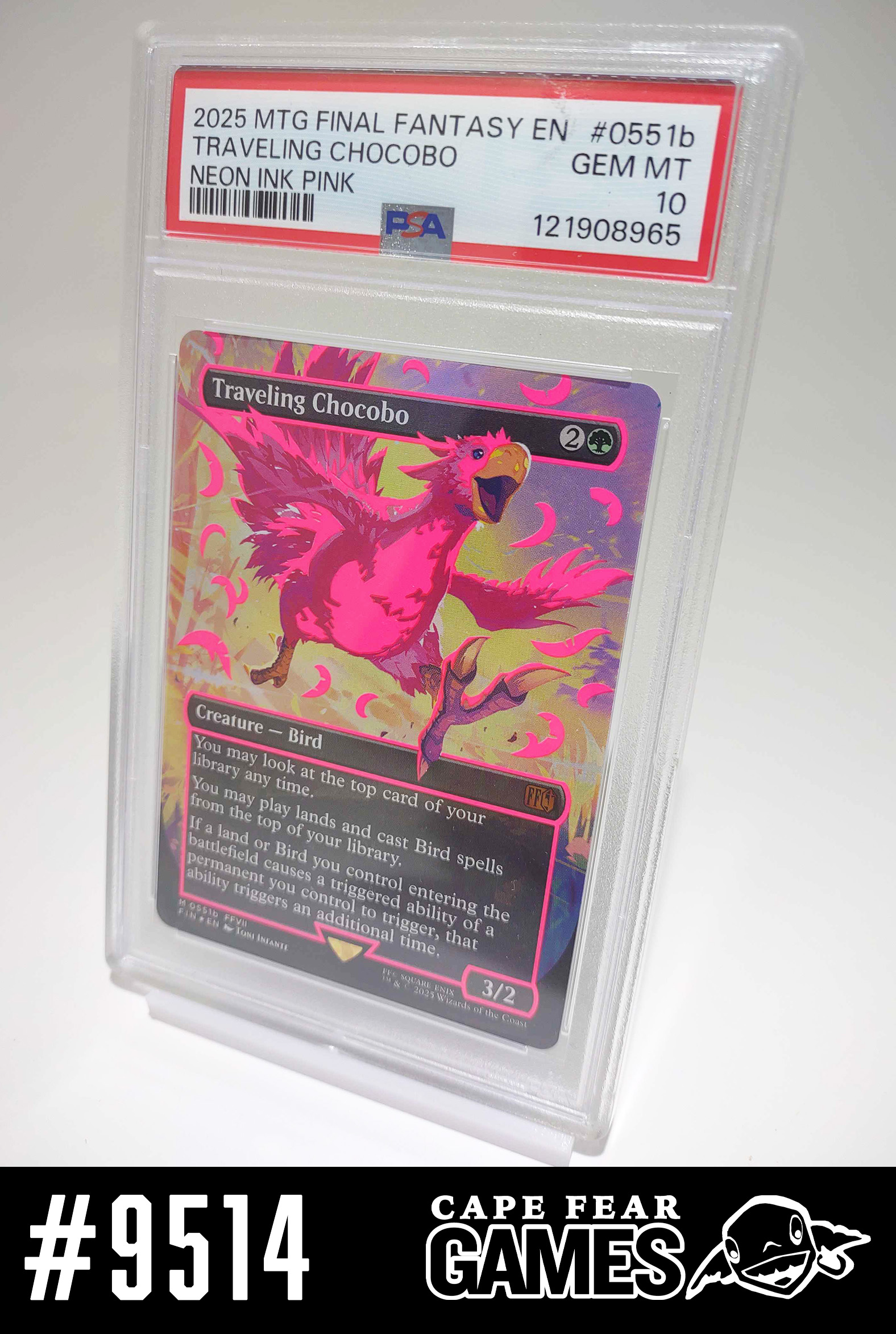 MTG Traveling Chocobo - Foil - Borderless - Neon Ink Pink - #9514