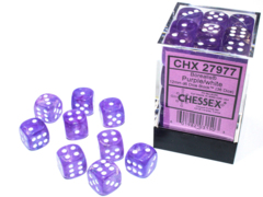 36ct 12mm d6 Dice Block - Borealis Luminary Purple w/White - CHX27977