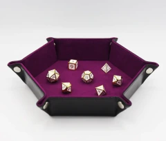 LEATHERETTE & VELVET DICE TRAY (BLACK W/ MAGENTA HEX)