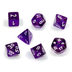 CHX20377 Mini Dice Set: Translucent - Purple w/ White (7)