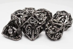 MIDNIGHT METAL JEWELED HOLLOW HEARTS RPG METAL DICE SET