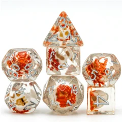 Orange Flower with White Skull RPG Dice Set