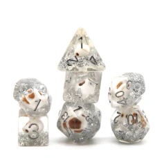 SKULL AND SILVER GLITTER RPG DICE SET