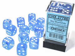 12ct 16mm d6 Dice Block - Borealis Luminary Sky Blue w/White - CHX27786