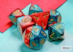 chx20662 Poly 7 Mini Dice Set: Gemini Red-Teal/Gold