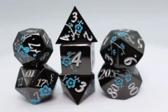 METALLIC BOUQUET: BLACK WITH BLUE ORCHIDS - METAL RPG DICE SET