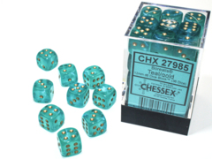 36ct 12mm d6 Dice Block - Borealis Luminary Teal w/Gold - CHX27985