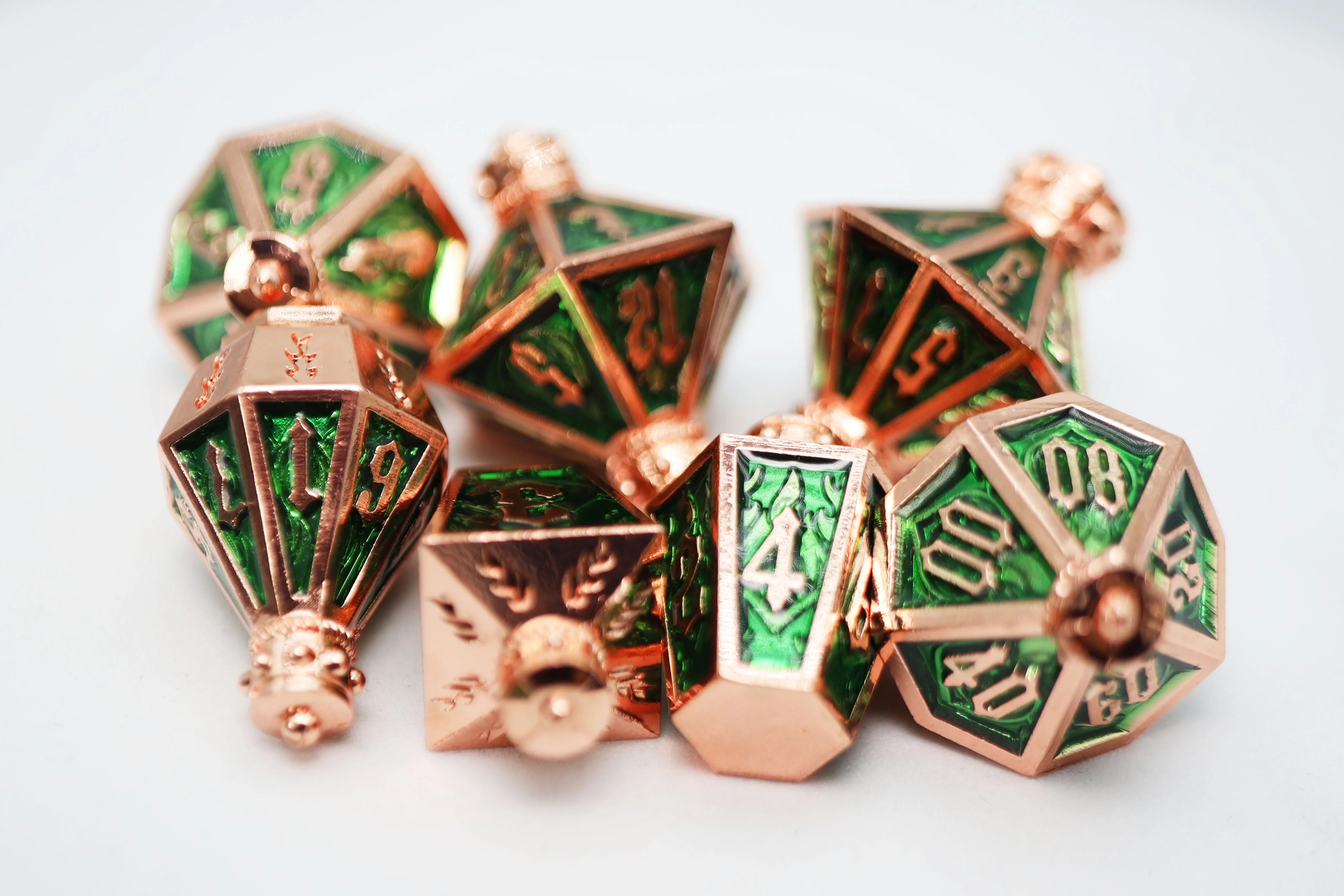 Moonlit Lantern: Midnight Acidfire - Metal RPG Dice Set