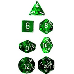 CHX20375 Mini Dice Set: Translucent - Green w/ White (7)