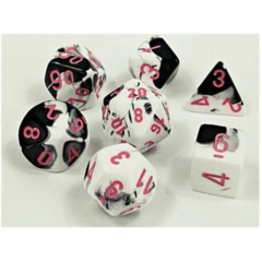 7CT LAB DICE GEMINI POLY SET: BLACK-WHITE/PINK CHX30043