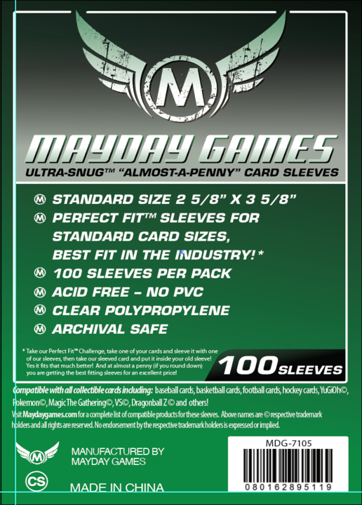 Mayday Games: Card Sleeves (Ultra Snug 66.5x92mm) (Pack of 100)