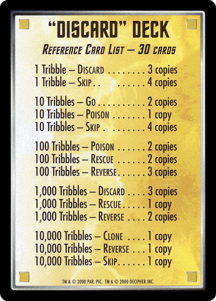 Discard Deck Reference Card (Yellow)