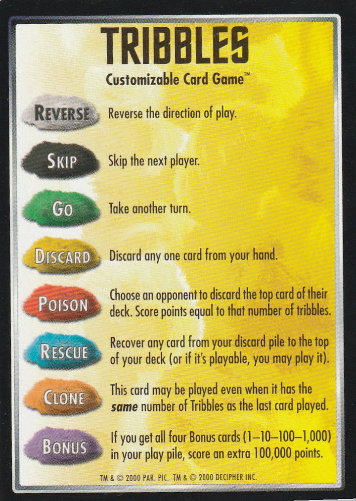 Tribbles Rules Card