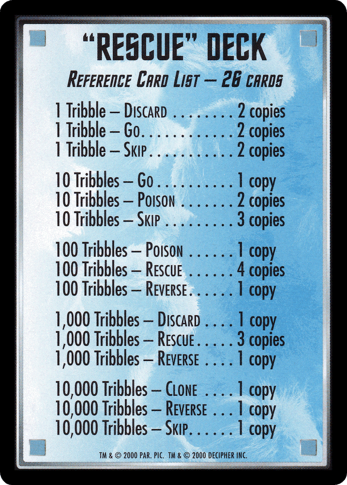 Rescue Deck Reference Card (Blue)