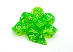 30062 Translucent Polyhedral Rad Green/white 7-Dice Set (with bonus die)