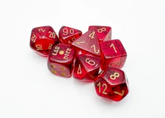 30058 Translucent Polyhedral Crimson/gold 7-Dice Set (with bonus die)