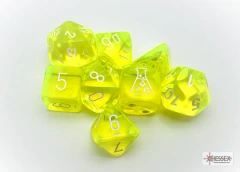 30061 Translucent Polyhedral Neon Yellow/white 7-Dice Set (with bonus die)