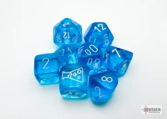 30063 Translucent Polyhedral Tropical Blue/white 7-Dice Set (with bonus die)