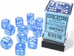 Chessex Borealis 16mm d6 Sky Blue/White Luminary Dice Block (12 dice) (27786)