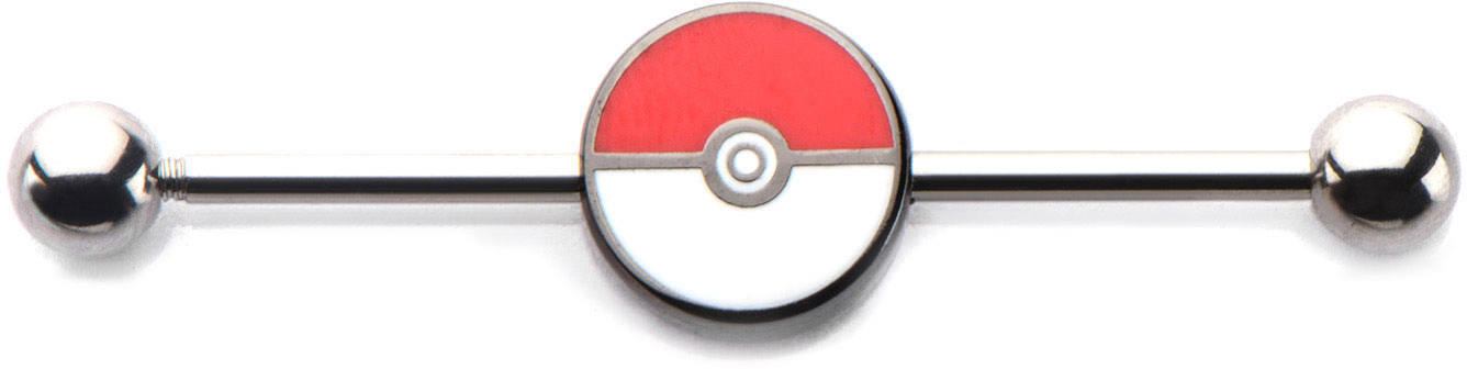 Pokeball 14-Gauge 1 3/8 Industrial Barbell - Silver