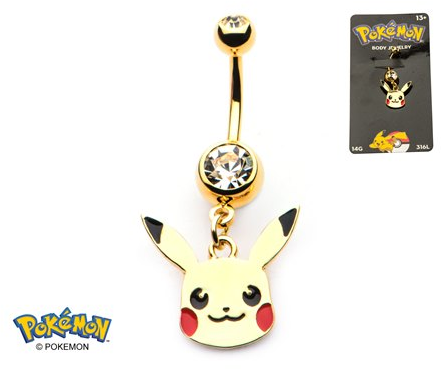 Pikachu Head 14-Gauge 7/16 Navel Dangle - Gold Plated