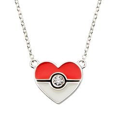 Pokeball Sterling Silver Heart Pendant 18