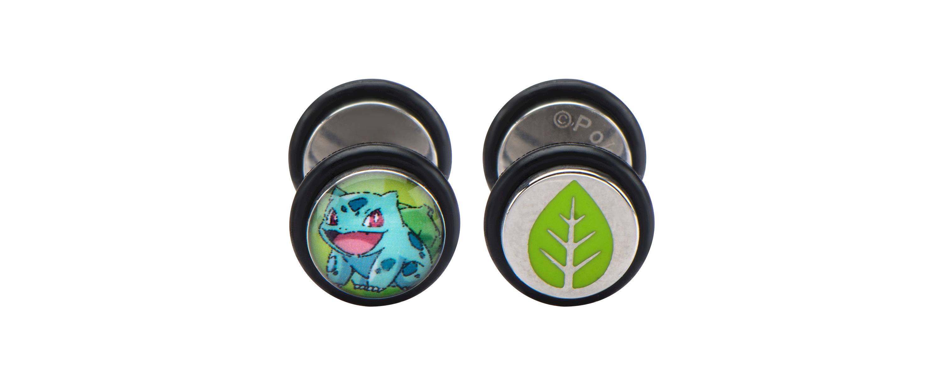 Bulbasaur & Leaf Stainless Steel Screw-Back Faux Plug Earrings