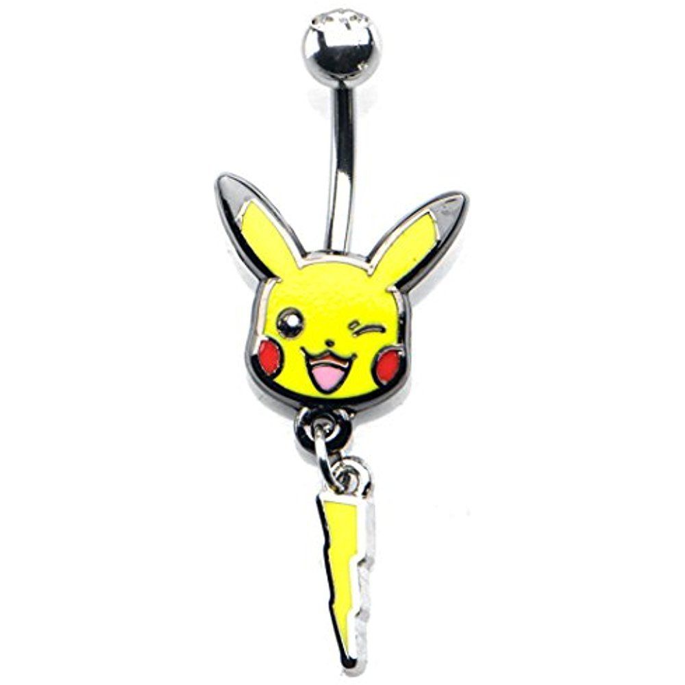 Pikachu & Lightning Bolt 14-Gauge 7/16 Stainless Steel Navel Dangle