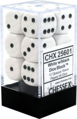 Chessex Dice CHX 25601 Opaque 16mm D6 White w/ Black Set of 12