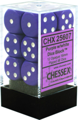 Chessex Dice CHX 25607 Opaque 16mm D6 Purple w/ White Set of 12