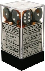 Chessex Dice CHX 26624 Gemini 16mm D6 Copper-Steel w/ White Set of 12