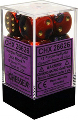 Chessex Dice CHX 26626 Gemini 16mm D6 Purple-Red w/ Gold Set of 12