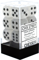 Chessex Dice CHX 27601 Frosted 16mm D6 Clear w/ Black Set of 12