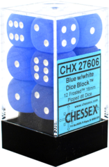 Chessex Dice CHX 27606 Frosted 16mm D6 Blue w/ White Set of 12