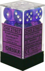 Chessex Dice CHX 27607 Borealis 16mm D6 Purple w/ White Set of 12