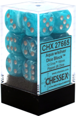 Chessex Dice CHX 27665 Cirrus 16mm D6 Aqua w/ Silver Set of 12