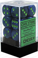 Chessex Dice CHX 27696 Lustrous 16mm D6 Dark Blue w/ Green Set of 12